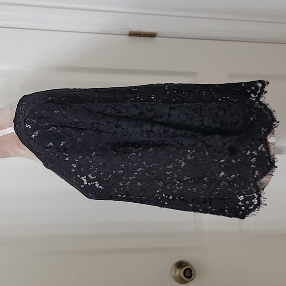 Rafaella Size L Black Lace Overshirt.  Pointed Hem with Frayed Edges. - Picture 3 of 10